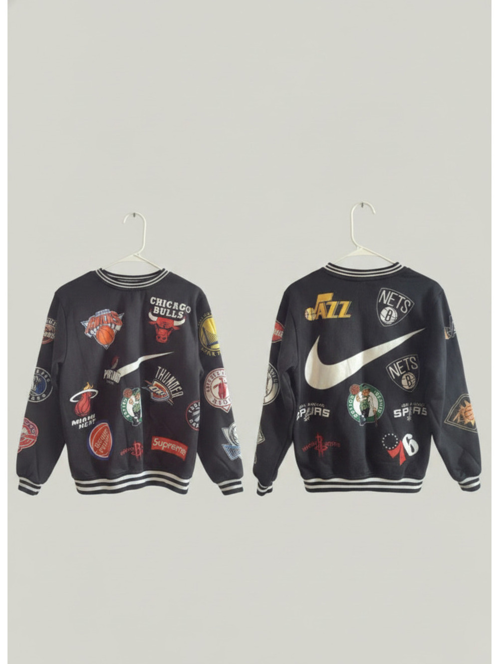 NBA Black Varsity sweatshirt with Multiple NBA Team Logos, Men's Sweatshirt